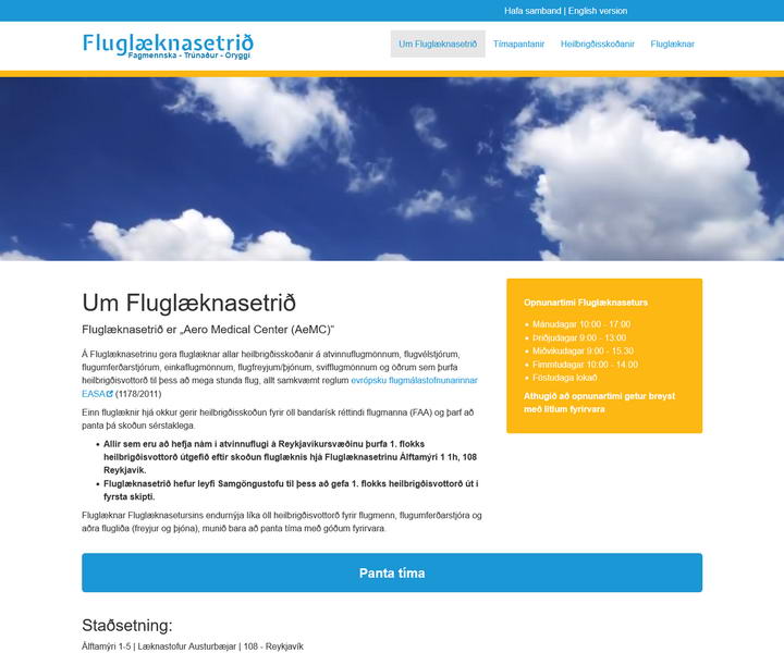 Screenshot of the website fluglæknar.is