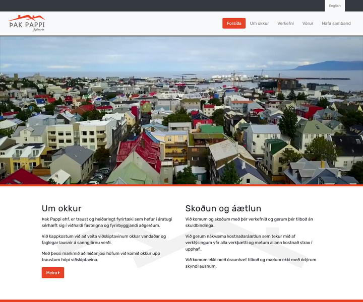 Screenshot of the website Þakpappi.is