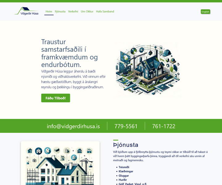 Screenshot of the website vidgerdirhusa.is